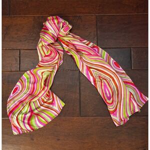 Silk Talbots Scarf Vibrant Swirl Print 58 X 12 Pink Green